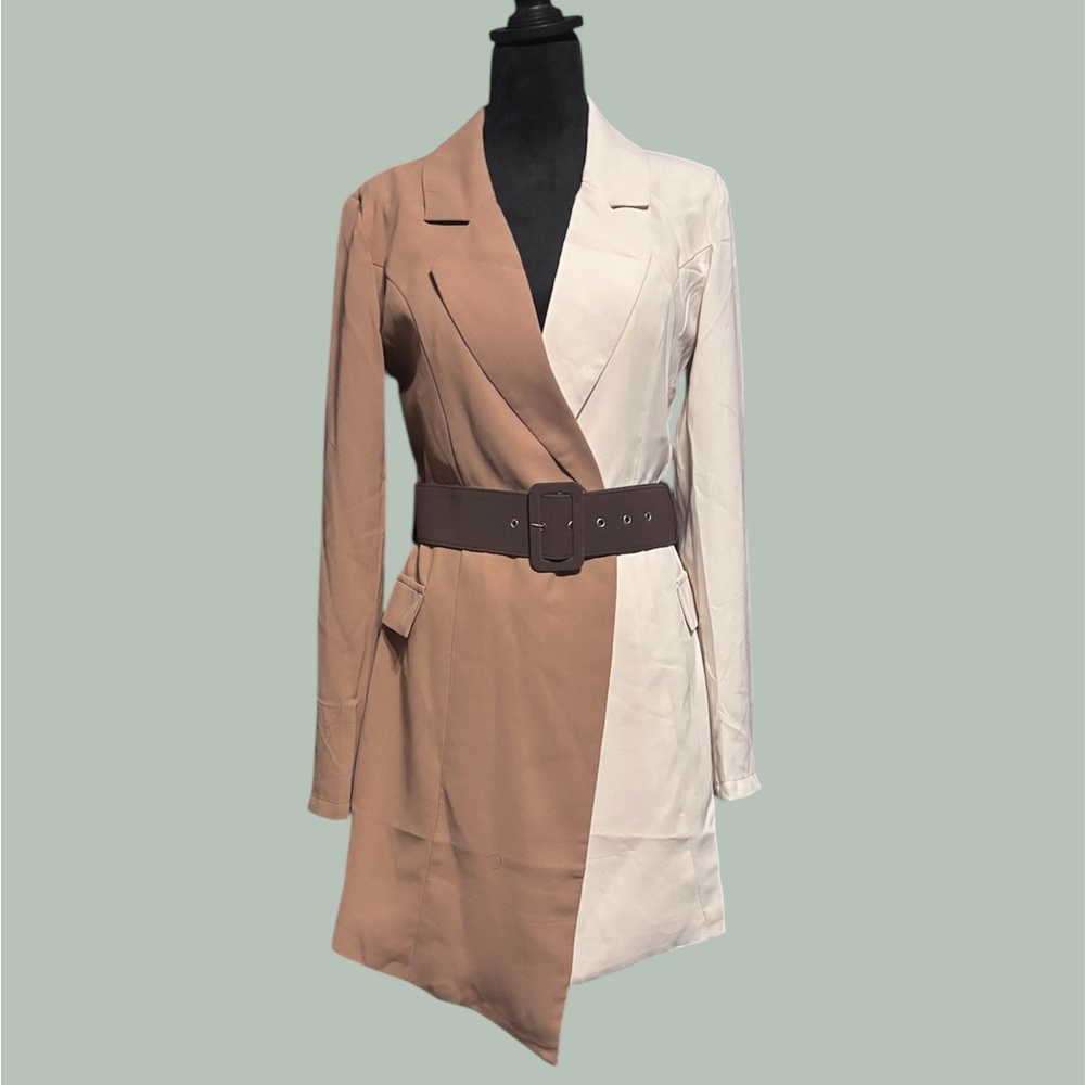 Akira Two Tone Tan and White Blazer Dress
